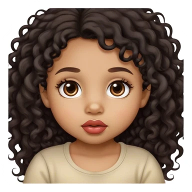light brown skin tone, very adorable toddler, with big plump lips, long long lashes, black curly long hair, brown eyes sticker
