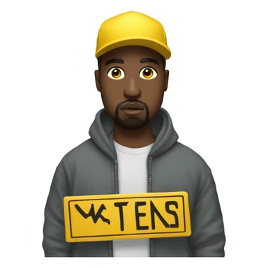 Kanye west holds a yellow sign with sticker
