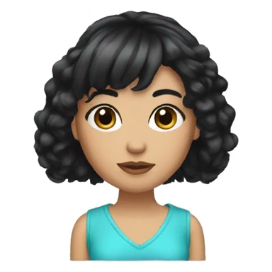 Create a emoji which has a fair girl Clear Skin  with big black hair with bangs and eyeliner.  sticker