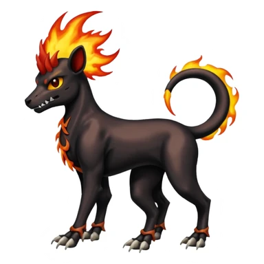 Badass black skeletal cool shiny Houndoom-Charmeleon-Fakémon-hybrid-creature (full body)  with flamey Mohawk  sticker