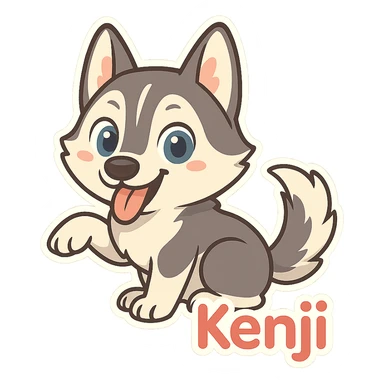 Make the background translucent while keeping the chibi Husky dog and the name 'Kenji' exactly as in the reference image. sticker