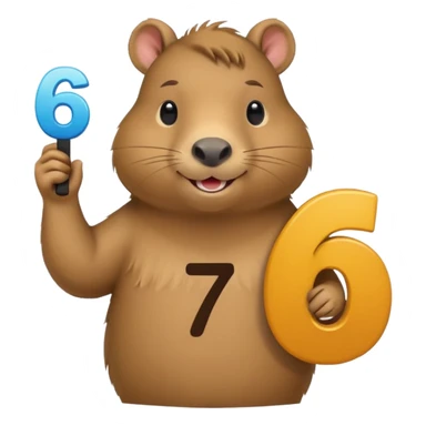 Capybara holding the number 6 and 7 in hands sticker