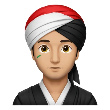 A man with a black turban and an Iranian flag sticker