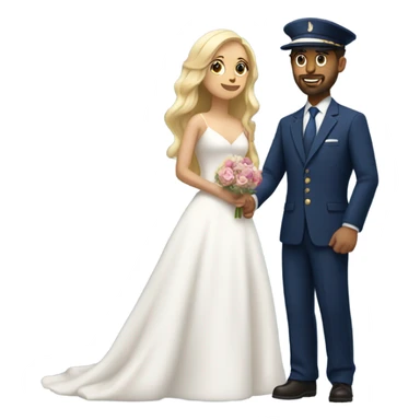 Puerto rican beard short hair with blue hat and navy blue suit marrying  with blond long hair girl sticker