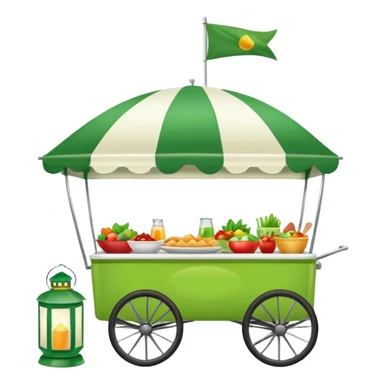 tidy charming food wagon with green and white canopy, food flag, lantern, kitchenware sticker