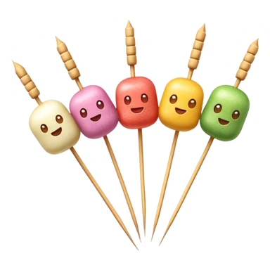 Cinematic Realistic Dango Dessert Emoji, showcasing colorful rice dumplings on skewers rendered with lifelike textures and soft, inviting lighting. sticker