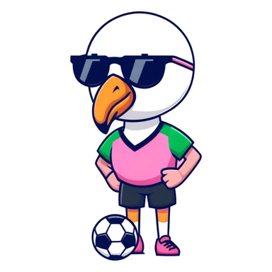 flamingo soccer player wearing sunglasses and a black and green jersey sticker