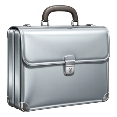 A luxury briefcase emoji made of polished silver chrome, smooth rectangular shape, metallic reflections, minimal high-end design, swag business aesthetic, iOS emoji style, centered, clean white background
 sticker