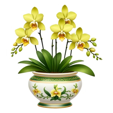 Yellow and green orchids in an elegant porcelain pot  sticker