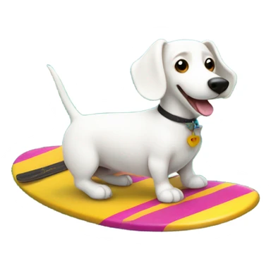 White sausage dog surfing sticker