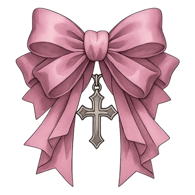 pink gothic bow with layered ribbons and cross pendant sticker