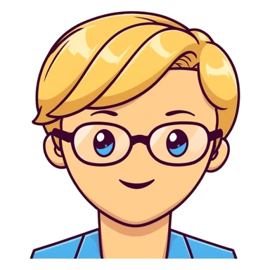 blonde teacher with pixie haircut, gold glasses, blue eyes, big eyelashes, nice smile sticker