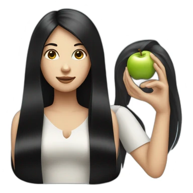 two women with straight long black hair and fair skin and an apple symbol sticker