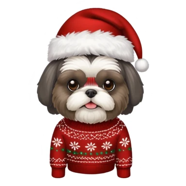 dark grey shih tzu christmas sweater and hat sticker