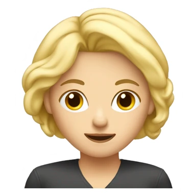 blonde female behind a computer sticker