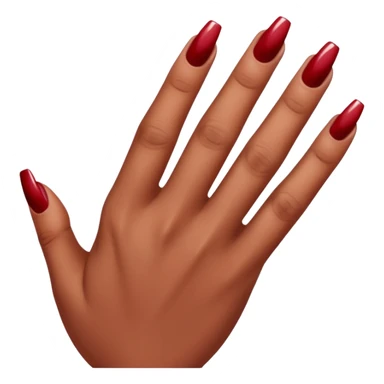 close-up of a left hand of a woman showing 3-4 fingernails out of five, painted in dark red nail polish, glossy finish, deep saturated red, smooth gradient, minimal details, clean and shiny
 sticker