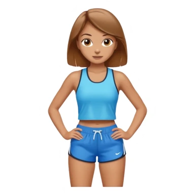 sporty and fit girl with light brown hair in shorts and with a beautiful face sticker