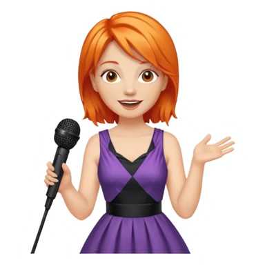 singer, Middle age, orange hair, happy, holding mic, wearing dress sticker