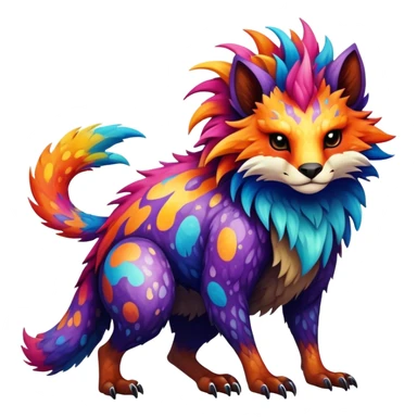 a vibrant colorful edgy vernid-fionbri-creature with splash patterns full body sticker