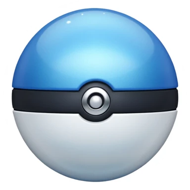 blue pokeball emoji, top half is a more saturated blue, bottom half is white, black stripe, with a white sheen, with a pearlescent finish, with a shimmer effect sticker