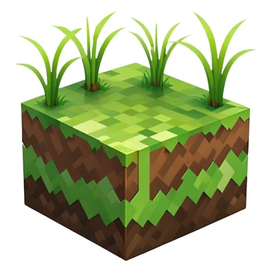 Minecraft grass block, square shape, brown and green, smooth, isometric sticker