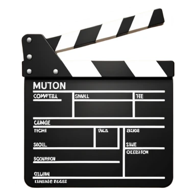 Minimalist film clapperboard, black and white, clean geometric shapes with diagonal line sticker