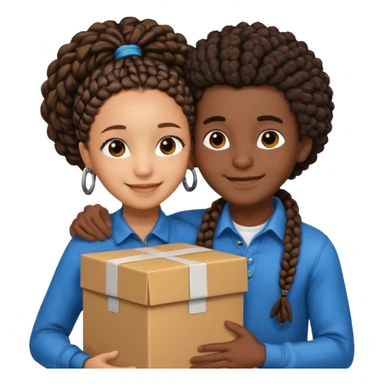 A lightskin with afro boy and dark skin girl with box braids hug sticker