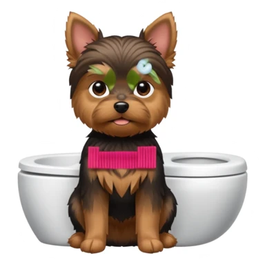 Yorkshire terrier na privada sentado fazer poop sticker