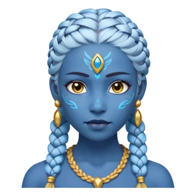 Draw a Na’vi female with glowing blue skin, white forehead markings, braided hair, gold earrings & a calm gaze. sticker