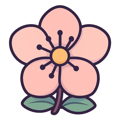 cute peach flower, icon-color-outlined style, thin clean outlines, soft rounded shapes, pastel palette #98B5BC, #B5B3C1, #C9A3C9, #E4C0CA, #F7DCD1, #F7C0AA, modern Japanese pop art and sticker aesthetic, detailed shadows and highlights, soft lighting, transparent background sticker
