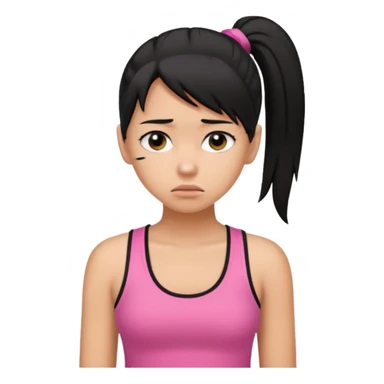 A tan girl with black hair in a ponytail. Wearing a pink tank top. Looking sad sticker
