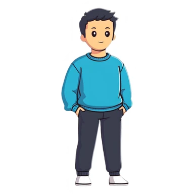 full body lean male figure wearing a sweater and pants, average build, not muscular, standing pose sticker