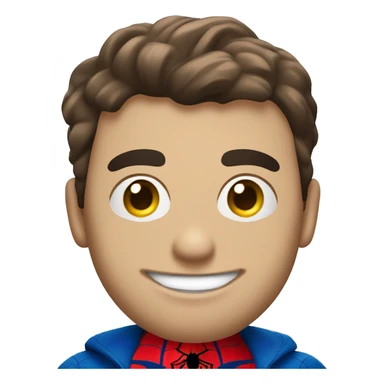 "Create an emoji-style Spider-Man with a round face, large white eyes, and a red and blue suit with a spider emblem. Keep the design simple and playful, with a minimal background." sticker