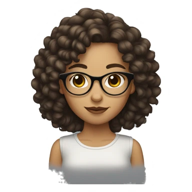girl with long  brown and black curly hair and fair with glassesskin sticker