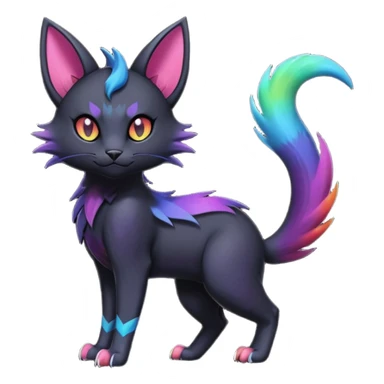 Obsidian-pitch-Black with rainbow-markings edgy Noibat-Purloin-Torracat-Lykoi-Caracal-cat-Fakemon-fusion-hybrid-creature sticker