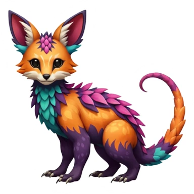 Rare realistic exotic edgy epic pretty beautiful handsome gorgeous aesthetic colorful vibrant Vernid-Trico-species-Fakemon-creature by LiLaiRa, random markings, tufted ears, full body sticker