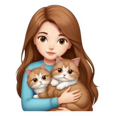 A pretty girl with long brown hair is hugging her light hair persian cat. sticker