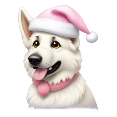 White German shepherd with light pink Santa hat sticker