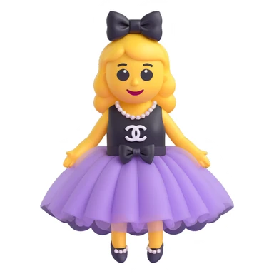 Change the bow to a tulle bow, keep pearls and black Chanel logo, elegant, glossy, black and white, 3D emoji style. sticker