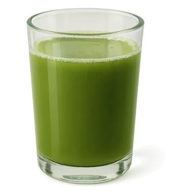 a clear glass filled with green matcha tea, realistic, transparent glass, visible green liquid, minimal background sticker