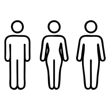 three human figures side by side: straight, wave, and natural body types, neutral pose, simple style sticker