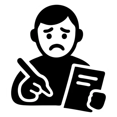 man committing loan perjury, holding a pen and fake papers, anxious expression sticker