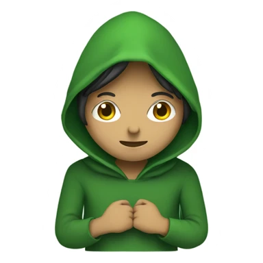 Hooded green alian holding hands with a person sticker