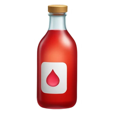 a transparent bottle with a red liquid inside sticker