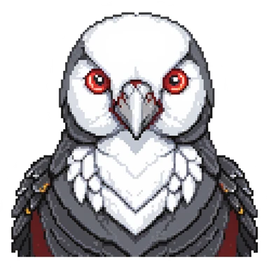 gray crow head with red cheeks, large white eyes with determined expression, short pointed beak sticker