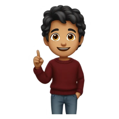 smiling and pointing 3 years old north indian with black hair wearing a dark red sweater sticker