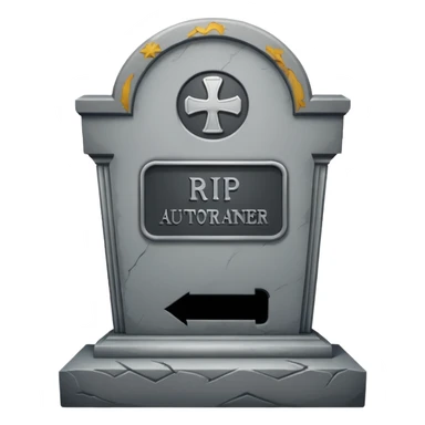 RIP tombstone with label "RIP AutoTrainer" sticker