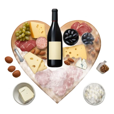 heart shaped charcuterie board with wine sticker