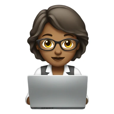 Woman working on a computer sticker