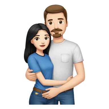 tall white man with brown hair goatee mustache wearing t-shirt and jeans hugging a shorter white woman with long black hair sticker